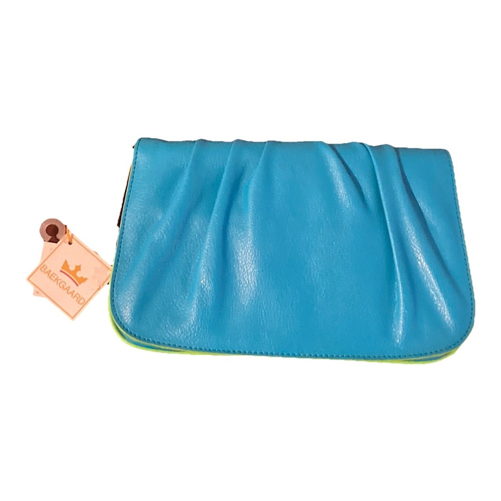 Baekgaard Genuine Leather Gathered Clutch Bag Cotton‎ Candy Blue Lime NWT